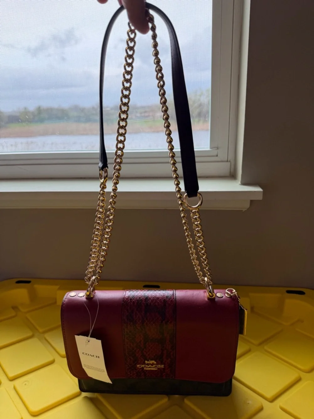 NWT Coach Red Leather Crossbody with Burgundy Snake-Print Accent & Gold Hardware - Picture 5 of 10